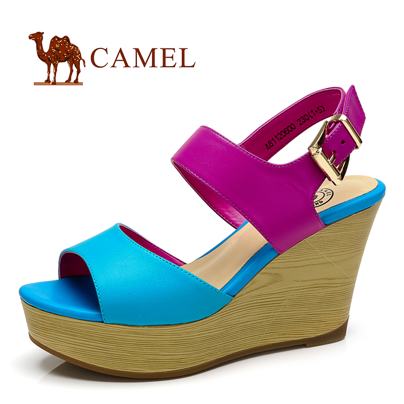 <em>camel 骆驼 女凉鞋</em> 真皮牛皮坡跟防水台女凉鞋
