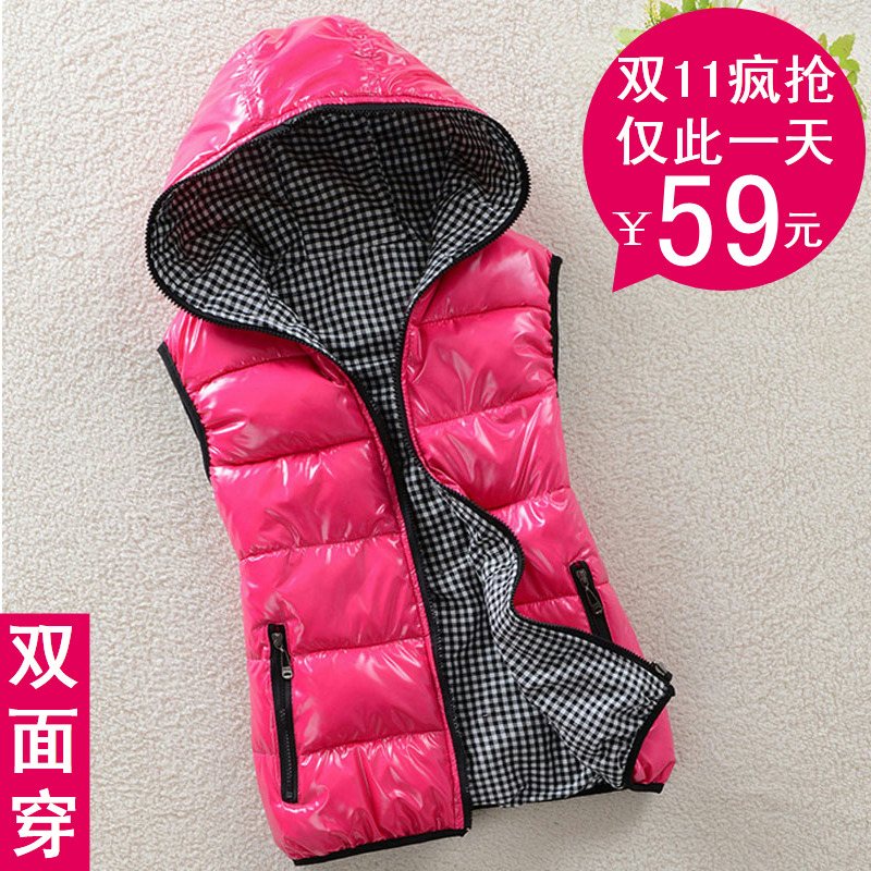 2013韩版女装秋冬新款连帽双面<em>亮面</em>两穿<em>马夹</em>