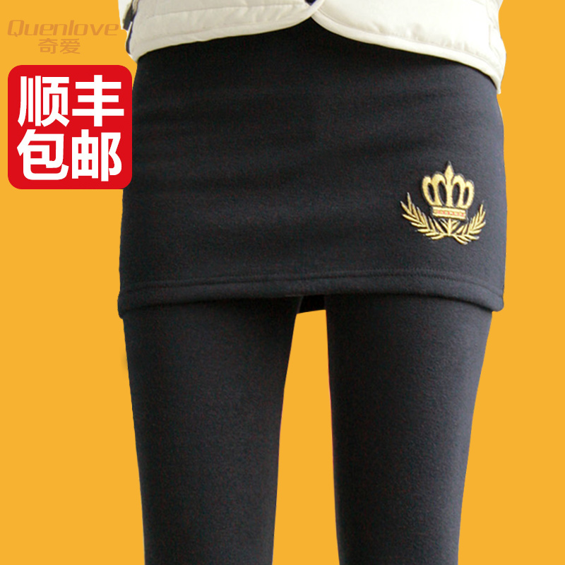 秋冬女装<em>加绒加厚打底</em>裤假两件<em>打底裤裙</em>大码显