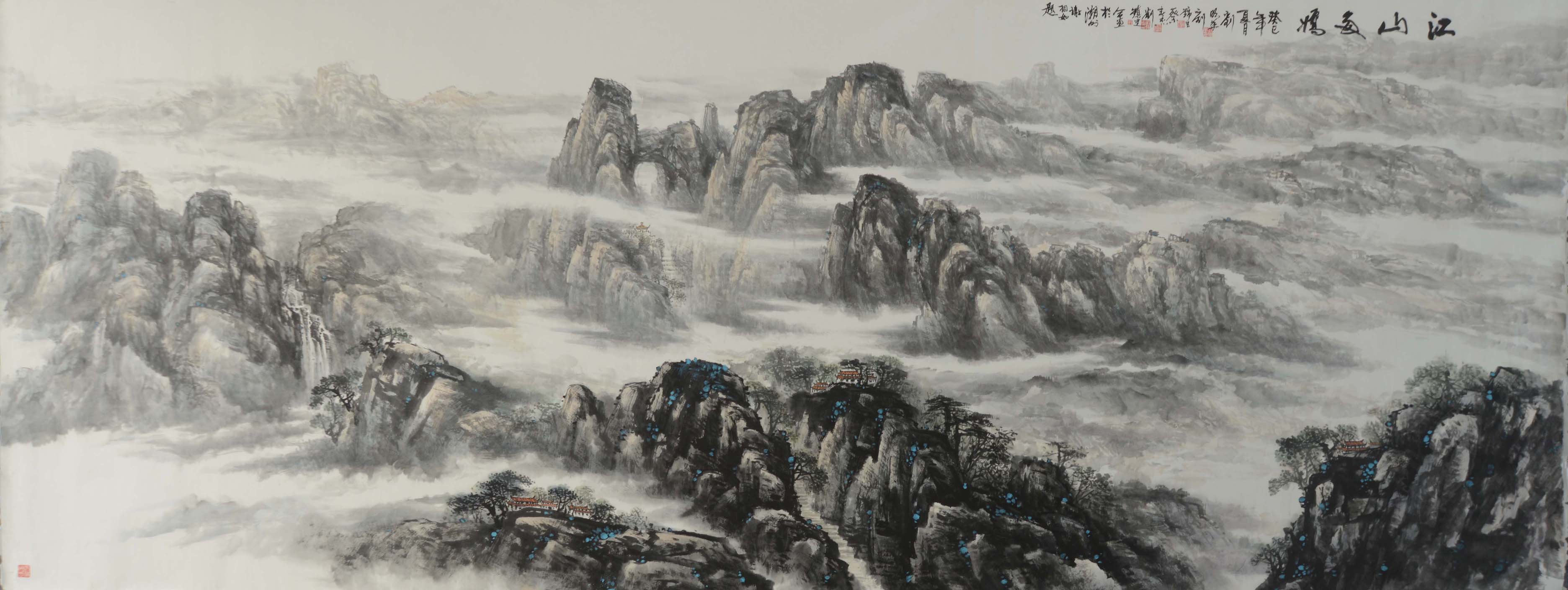 江山如此多娇巨幅国画图片